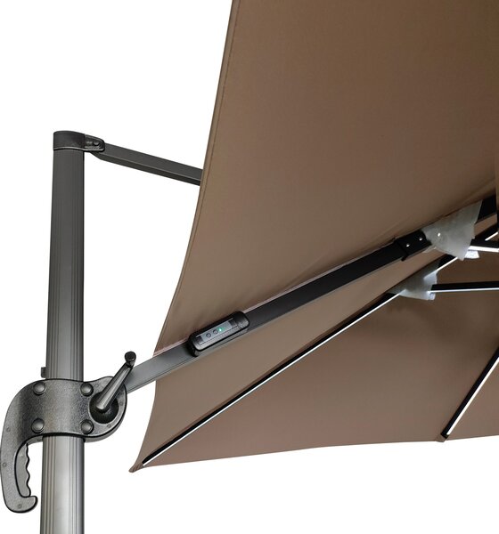 Zahradní slunečník Houseland Vexon s LED osvětlením 300x300 cm světle hnědý