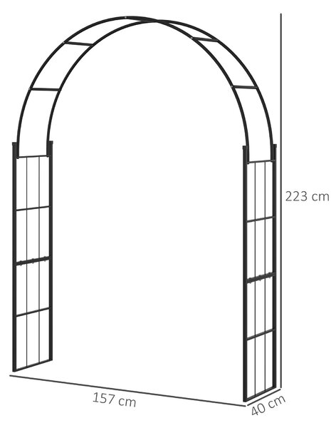 Zahradní oblouk Outsunny pro popínavé rostliny, kovový zahradní oblouk pro dekorace a akce, 157x40x223cm, černý | Aosom