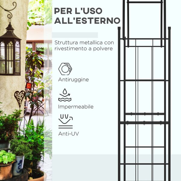 Zahradní oblouk Outsunny pro popínavé rostliny, kovový zahradní oblouk pro dekorace a akce, 157x40x223cm, černý | Aosom