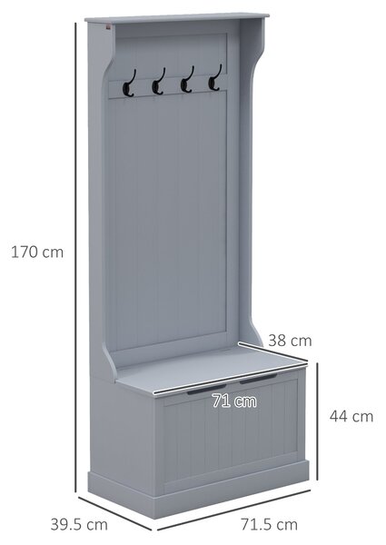 HOMCOM 3 v 1 věšák na kabáty se sedací lavicí, úložná lavice šetřící prostor s 4 háčky a úložným prostorem, vyrobeno z MDF, do předsíně, ložnice, 71,5