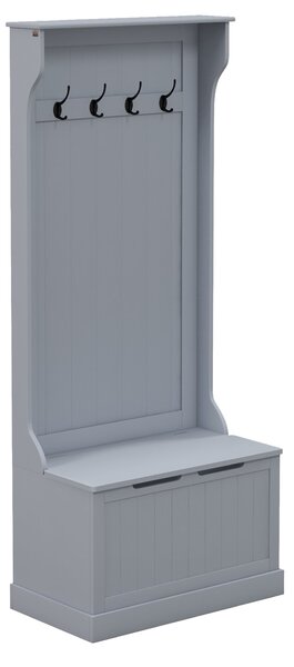 HOMCOM 3 v 1 věšák na kabáty se sedací lavicí, úložná lavice šetřící prostor s 4 háčky a úložným prostorem, vyrobeno z MDF, do předsíně, ložnice, 71,5