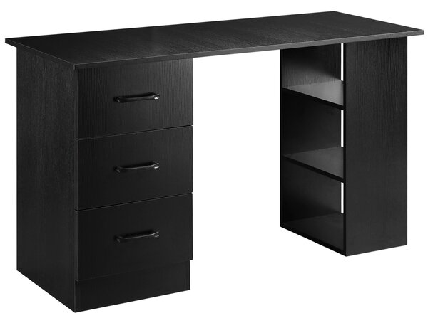 HOMCOM Počítačový stůl se 3 zásuvkami a 3 policemi, stůl do ložnice a kanceláře 120x49x72cm, černý | Aosom