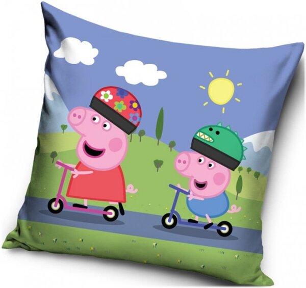 Polštář Prasátko Peppa a George na koloběžkách - 40 x 40 cm
