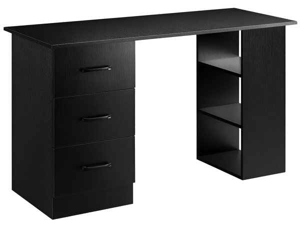 HOMCOM Počítačový stůl se 3 zásuvkami a 3 policemi, stůl do ložnice a kanceláře 120x49x72cm, černý | Aosom