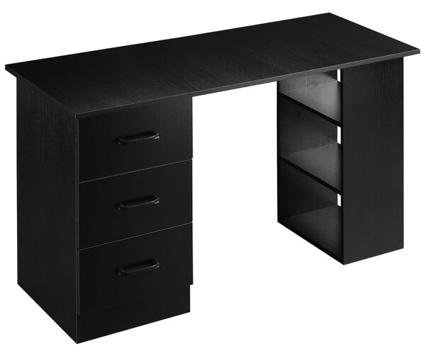 HOMCOM Počítačový stůl se 3 zásuvkami a 3 policemi, stůl do ložnice a kanceláře 120x49x72cm, černý | Aosom