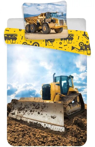Povlečení do dětské postýlky Buldozer a sklápěčka - 100% bavlna - 40 x 60 cm + 100 x 135 cm