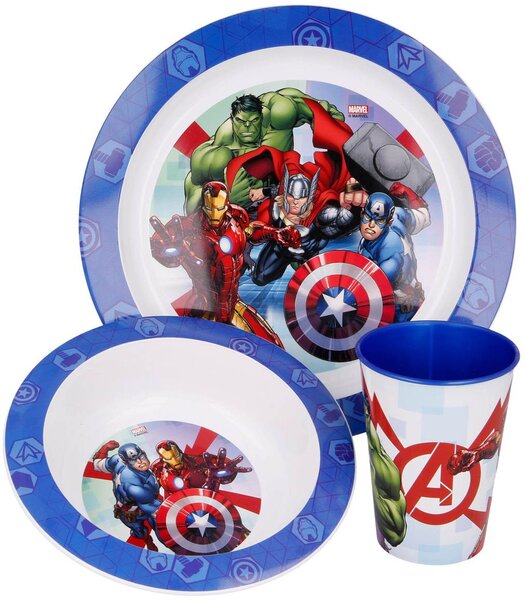 Sada plastového nádobí Avengers - MARVEL - s kelímkem - 3 dílná souprava