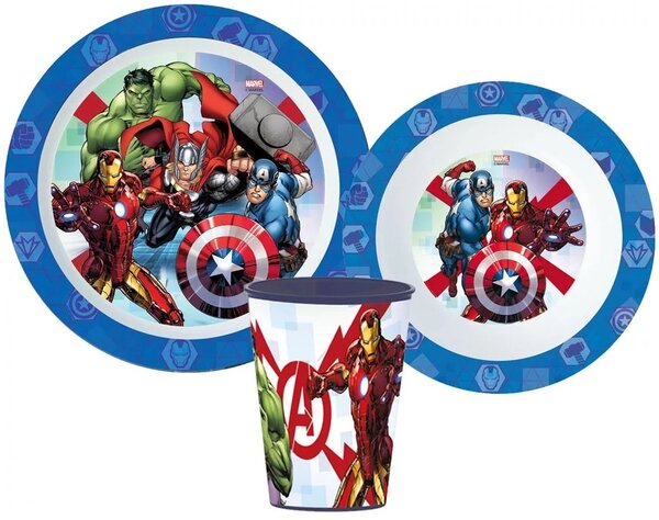 Sada plastového nádobí Avengers - MARVEL - s kelímkem - 3 dílná souprava