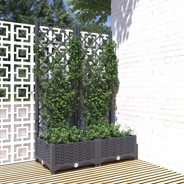 Zahradní truhlík s treláží tmavě šedý 80 x 40 x 121,5 cm PP