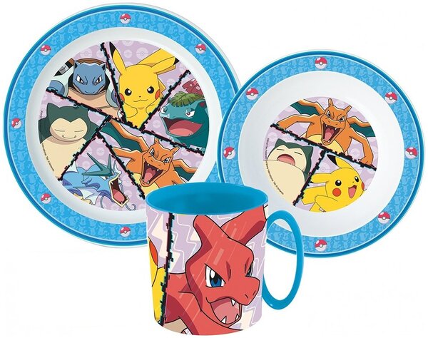 Sada plastového nádobí Pokémoni s hrnkem - 3 dílná souprava