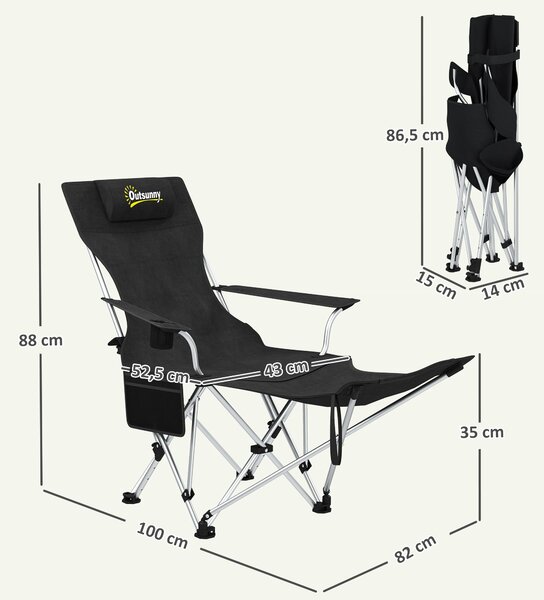 Outsunny Sada 2 skládacích campingových židlí s odnímatelným podnožníkem, držákem na nápoje, opěrkou hlavy, zahradní židle, nosnost 120 kg, lehátko pr