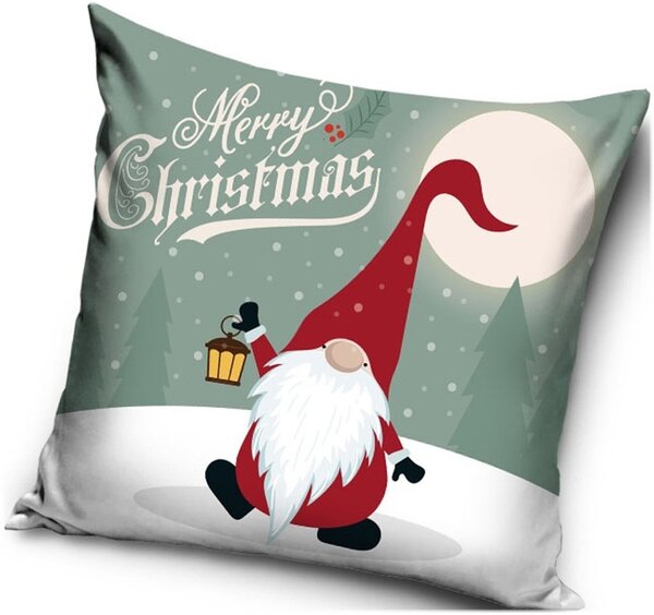 Vánoční polštář - motiv Skřítek s lampičkou - Merry Christmas - 40 x 40 cm