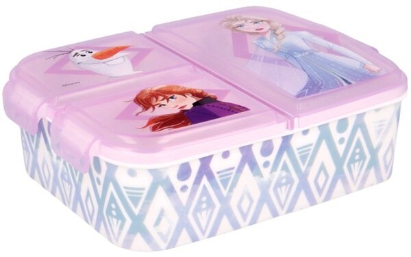 Multibox na svačinu Ledové království - Frozen se 3 přihrádkami a obrázky princezen Anny, Elsy a sněhuláka Olafa