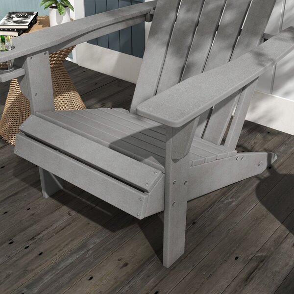 Zahradní křeslo Outsunny s držákem na hrnek, patio křeslo, venkovní křeslo, zahradní nábytek, balkonové křeslo, Adirondack, šedé, HDPE, 75 x 87 x 90 c