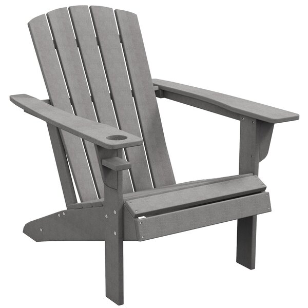 Zahradní křeslo Outsunny s držákem na hrnek, patio křeslo, venkovní křeslo, zahradní nábytek, balkonové křeslo, Adirondack, šedé, HDPE, 75 x 87 x 90 c