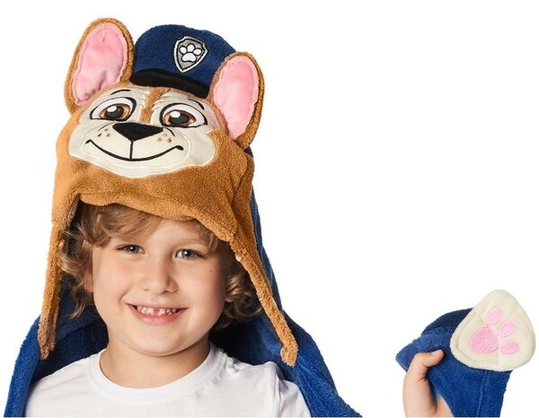 Dětská / chlapecká deka s kapucí Tlapková patrola - Paw Patrol - motiv Chase - Coral fleece 230 g/m² - modrá - 110 x 140 cm