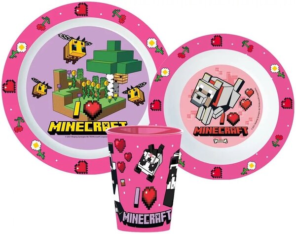 Sada plastového nádobí Minecraft s kelímkem - pro holky