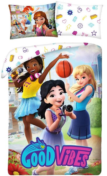 Bavlněné ložní povlečení LEGO Friends - motiv Good Vibes - 100% bavlna - 70 x 90 cm + 140 x 200 cm