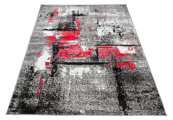 Chemex Kusový koberec Maya - abstrakt 1 - šedý/červený Rozměr koberce: 80x150 cm