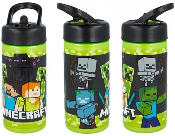 Sportovní láhev na pití Minecraft s brčkem a nekapajícím (anti-drip) uzávěrem - objem 410 ml
