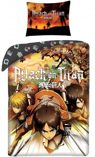 Bavlněné ložní povlečení Útok titánů - Attack on Titan - 100% bavlna - 70 x 90 cm + 140 x 200 cm