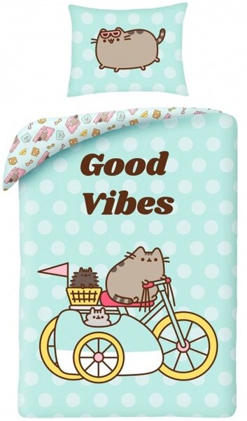 Bavlněné ložní povlečení Pusheen - motiv Good Vibes - 100% bavlna - 70 x 90 cm + 140 x 200 cm
