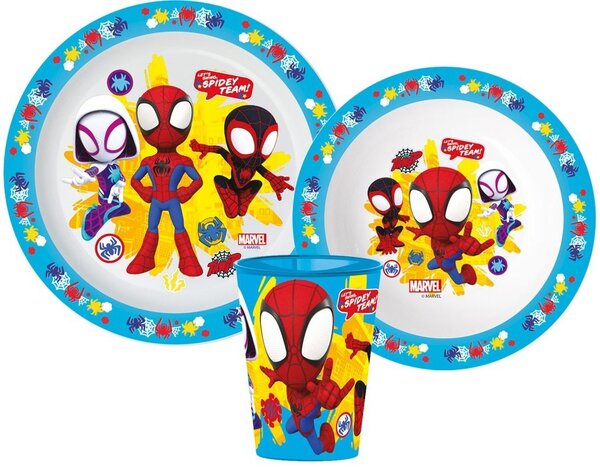 Sada plastového nádobí pro děti - motiv Spidey Team s kelímkem - 3 díly