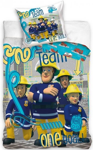Bavlněné ložní povlečení Požárník Sam - motiv Team - 100% bavlna - 70 x 90 cm + 140 x 200 cm