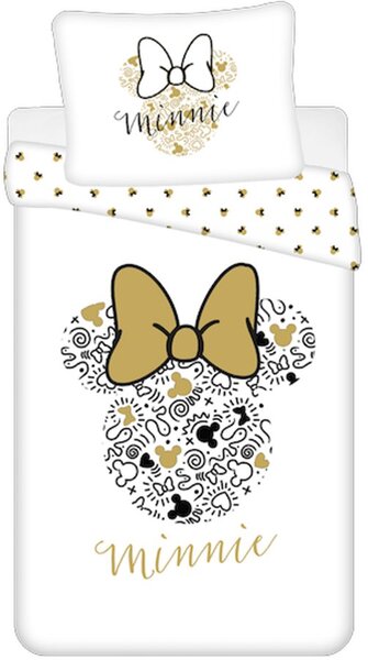 Bavlněné ložní povlečení Minnie Mouse se zlatým potiskem - 100% bavlna - 70 x 90 cm + 140 x 200 cm