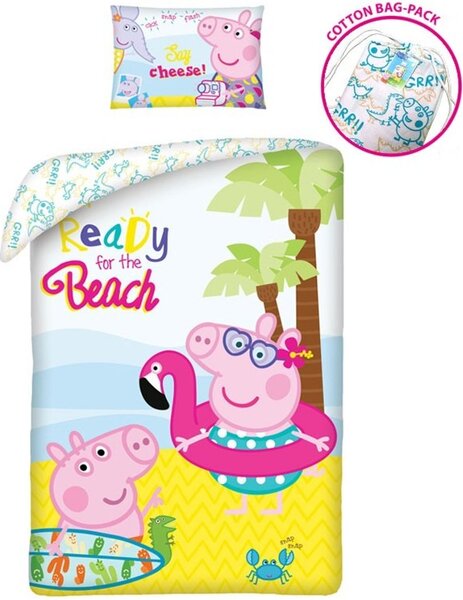 Bavlněné ložní povlečení Prasátko Peppa - motiv Ready for The Beach - 100% bavlna - 70 x 90 cm + 140 x 200 cm