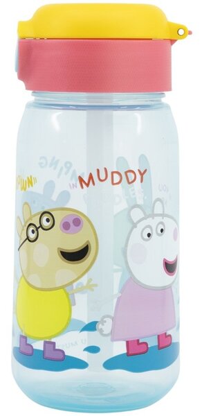 Plastová láhev na pití s brčkem a víčkem Prasátko Peppa - 510 ml