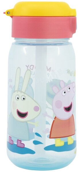Plastová láhev na pití s brčkem a víčkem Prasátko Peppa - 510 ml