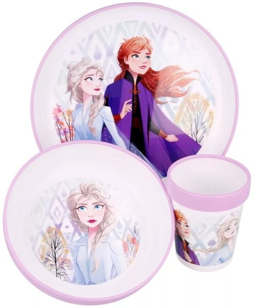 Sada plastového nádobí Ledové království - Frozen s kelímkem a protiskluzem - 3 díly