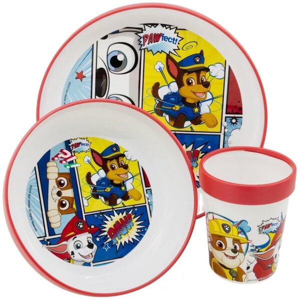 Sada plastového nádobí Tlapková patrola - Paw Patrol s kelímkem a protiskluzem - 3 díly