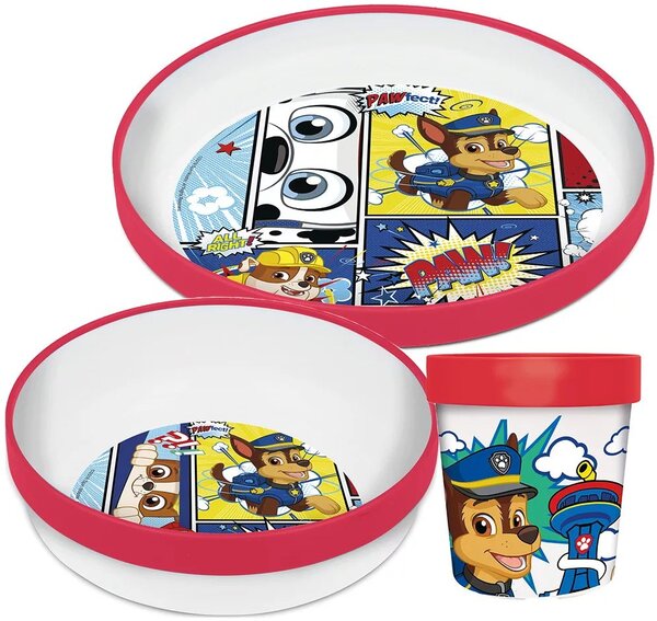 Sada plastového nádobí Tlapková patrola - Paw Patrol s kelímkem a protiskluzem - 3 díly