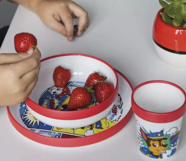 Sada plastového nádobí Tlapková patrola - Paw Patrol s kelímkem a protiskluzem - 3 díly