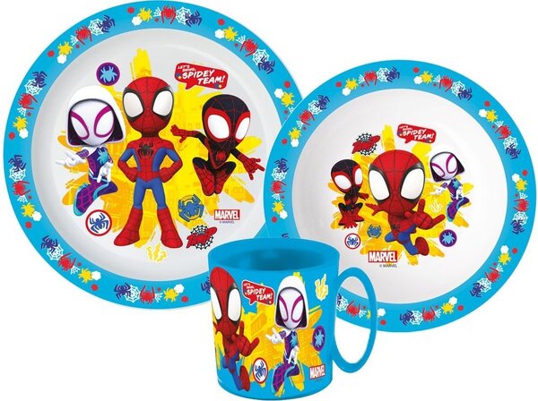 Sada plastového nádobí Spidey Team s hrnkem - 3 díly