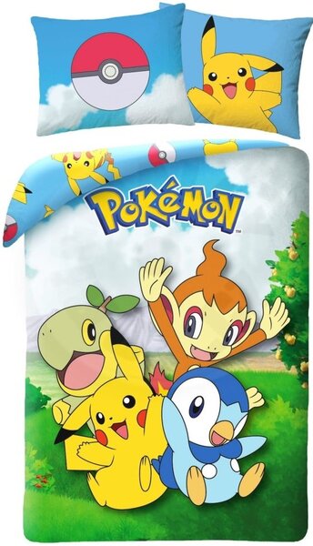 Oboustranné ložní povlečení Pokémoni - motiv Přátelé - 100% bavlna - 70 x 90 cm + 140 x 200 cm