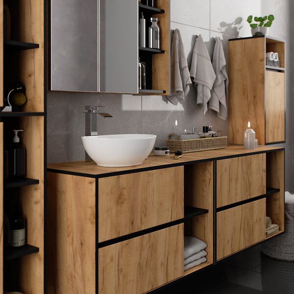 Ak furniture Závěsná koupelnová skříňka VAMI 35 cm dub craft/černá