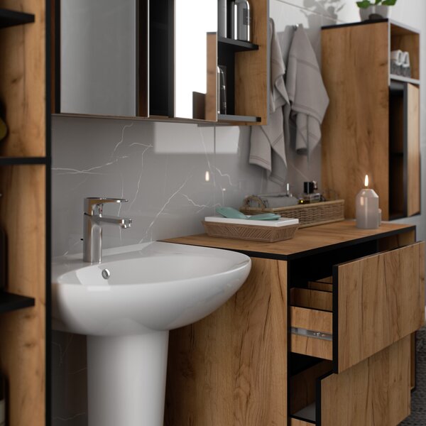 Ak furniture Závěsná koupelnová skříňka VAMI 35 cm dub craft/černá