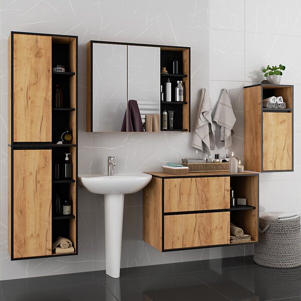 Ak furniture Závěsná koupelnová skříňka VAMI 35 cm dub craft/černá
