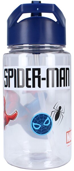 Plastová láhev na pití Spiderman s brčkem a ouškem - 450 ml