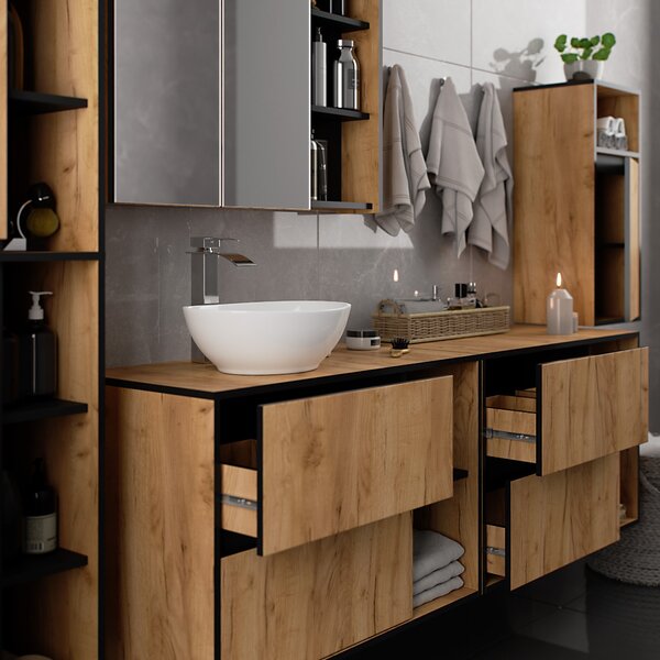 Ak furniture Závěsná koupelnová skříňka VAMI 35 cm dub craft/černá