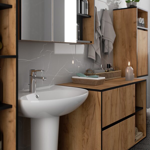 Ak furniture Závěsná koupelnová skříňka VAMI 35 cm dub craft/černá