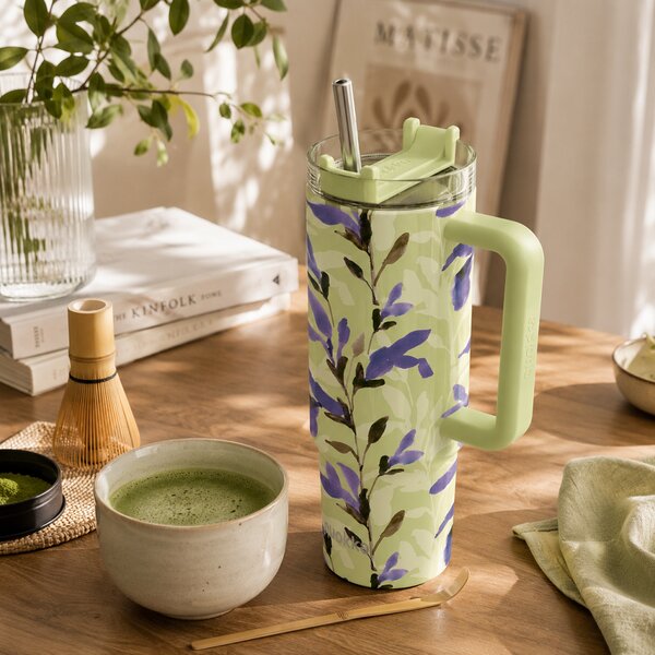 Termohrnek Stream s brčkem, 1,2l, Quokka, matcha