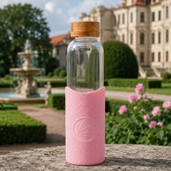 Skleněná láhev s rukávem, 550ml, Neon Kactus, růžová
