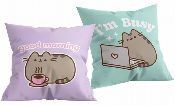Oboustranný polštář kočička Pusheen - motiv Good morning - 40 x 40 cm