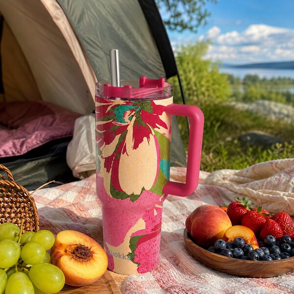Termohrnek Stream s brčkem, 950ml, Quokka, pink flambe