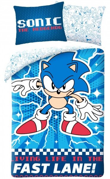 Souprava ložního povlečení Ježek Sonic - motiv Fast lane - 100% bavlna - 70 x 90 cm + 140 x 200 cm