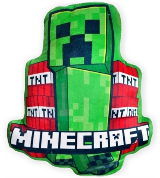 Tvarovaný 3D polštář Minecraft - motiv Creeper & TNT - 35 x 37 cm
